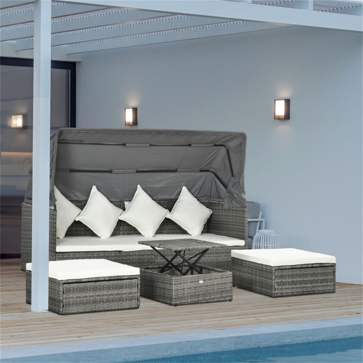 4 Piece Outdoor Rattan Sofa Set with Zipper Cushion Covers and Steel Frame - 78.75