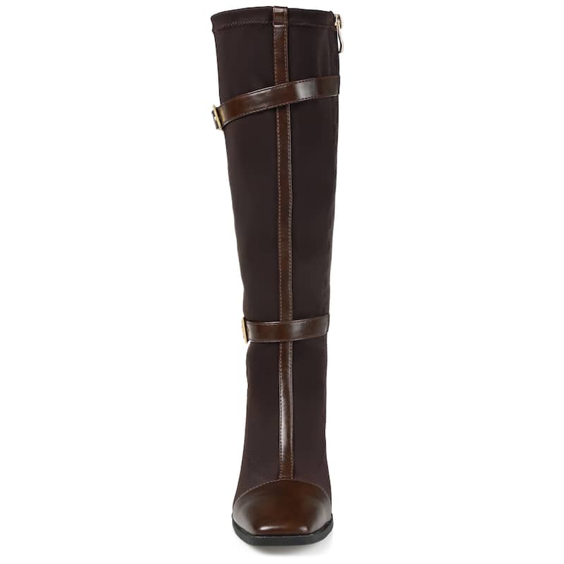 Journee Collection Women's Gaibree Stacked Heel Knee High Boots - Wide - Chocolate - 8.5