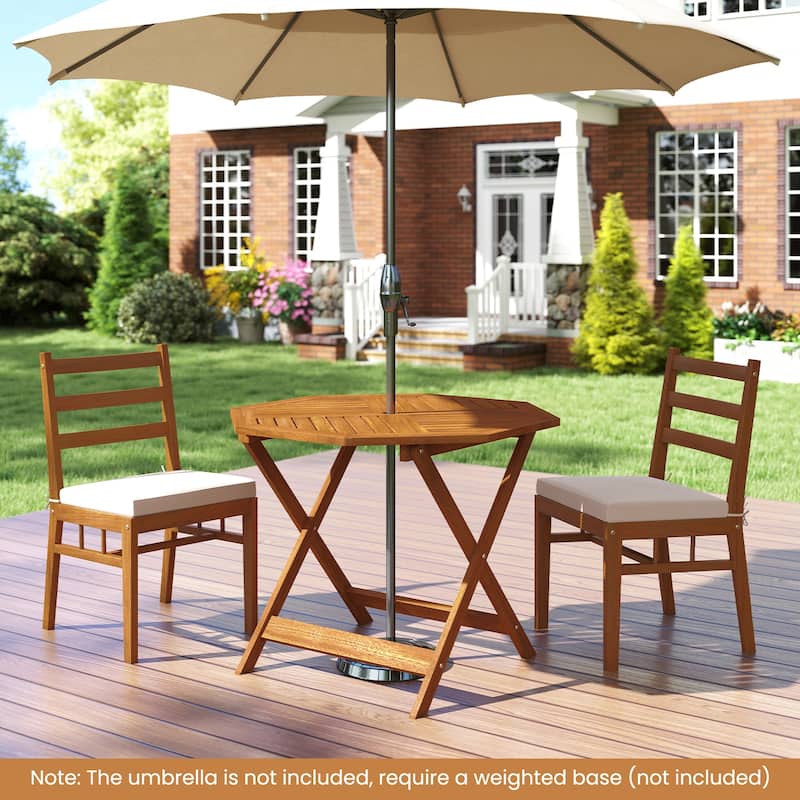Gymax 35.5'' Solid Wood Patio Dining Table w/1.97'' Umbrella Hole
