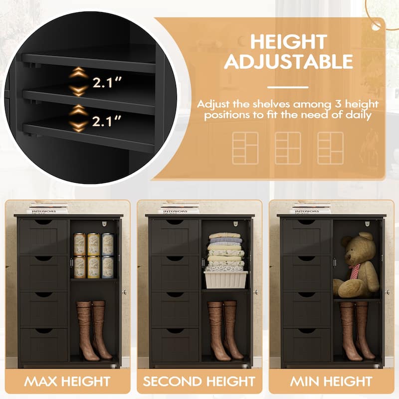 Homall Wooden Bathroom Cabinet, Freestanding Storage Cabinet with 4 Drawers and 1 Cupboard