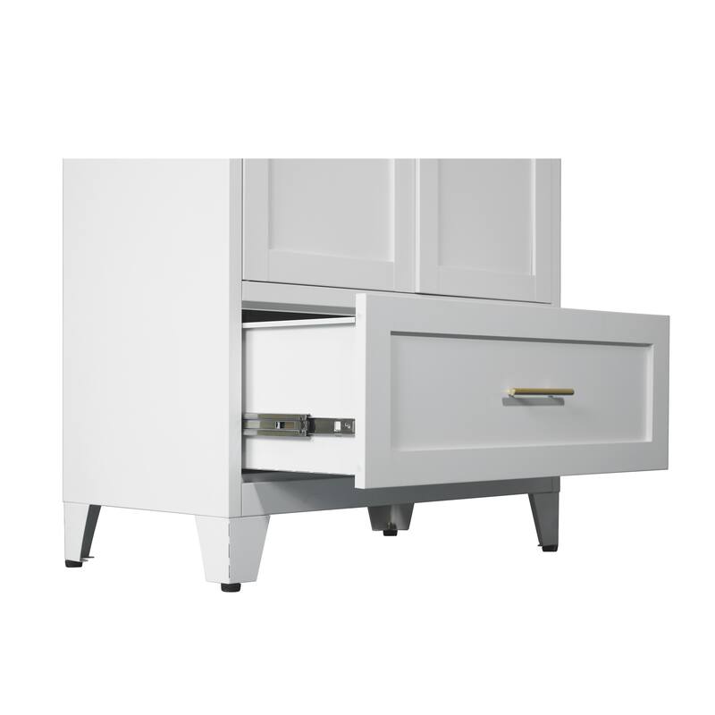 60" Tall Metal Wardrobe Cabinet with 1 Drawer and Hanging Rod, 2 Doors Wardrobe Closet with Shelf