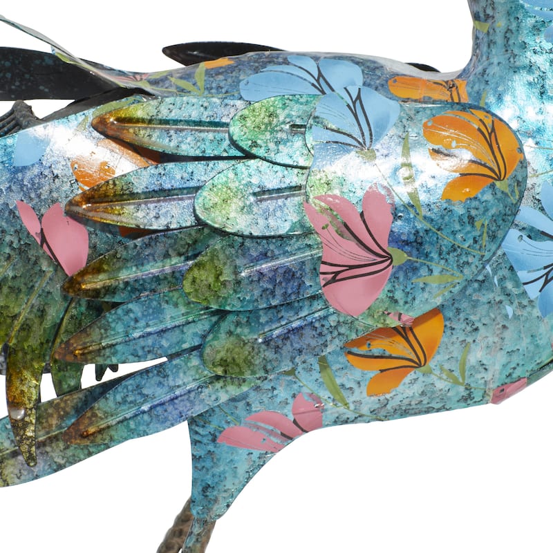Metal Peacock Indoor Outdoor Decorative Garden Sculpture with Crystal Accents - Teal - Roche River Decor