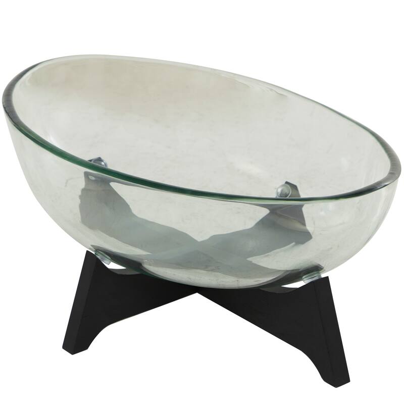 Clear Glass Kitchen Serving Bowl with Black Wooden Base