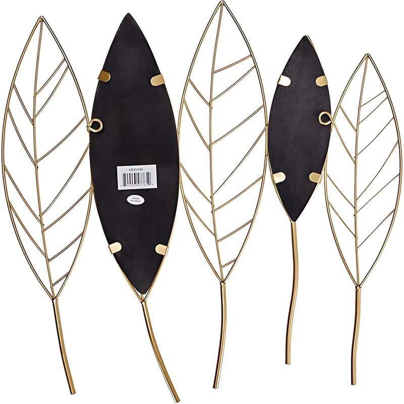 Gold Leaf Wall Art Vertical Metal Botanical Minimalist Sculpture 21x20