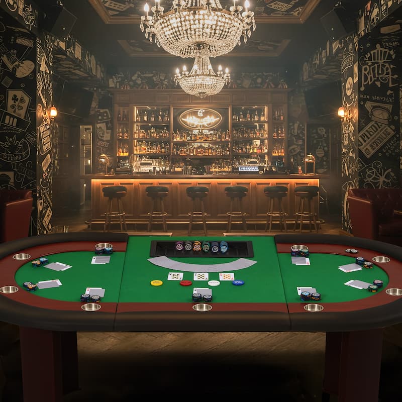 EROMMY 10 Player Oval Poker Table – Texas Hold'em Wood Grain Card Table with Cup Holders and Chip Tray - Green