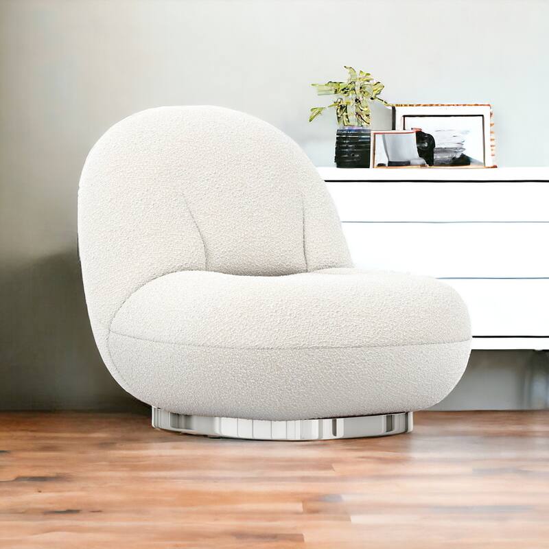 HomeRoots 30" White And Silver Boucle Slipper Chair - 30.3' X '25.6' X '33.5 - 30.3' X '25.6' X '33.5