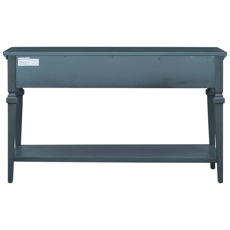 Solid Wood Living Room Console Table, Classic Retro Storage Entryway Sofa Table with 3 Top Drawers and Open Bottom Shelf