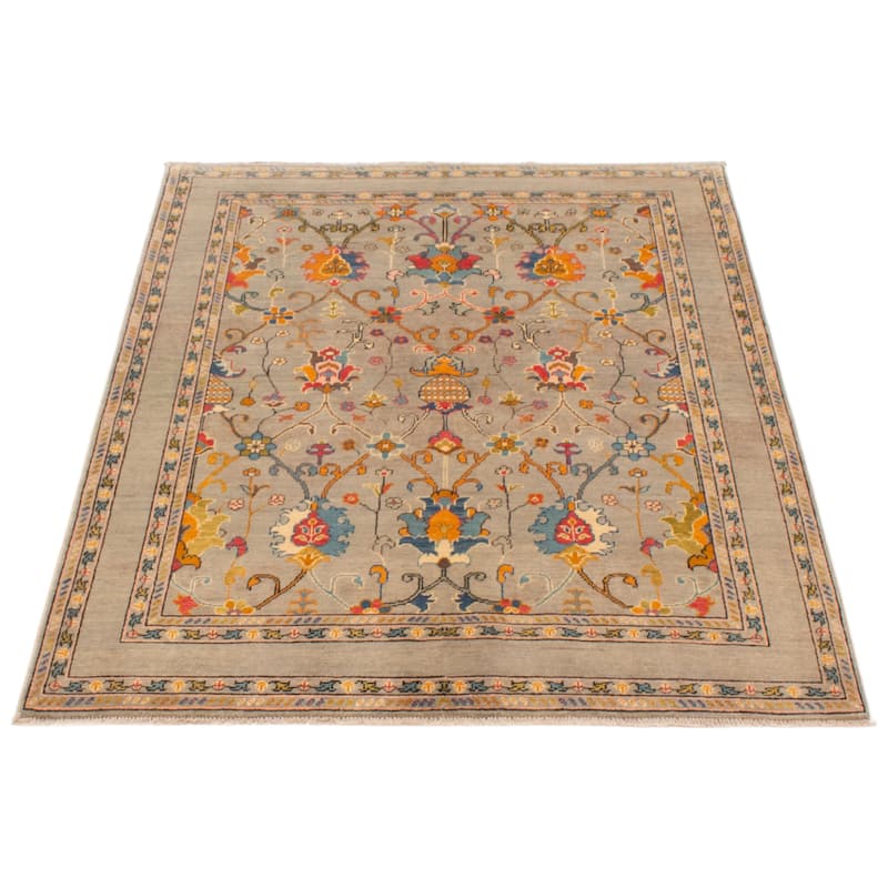 ECARPETGALLERY Hand-knotted Uzbek Ghazni Grey Wool Rug - 5'1 x 6'7