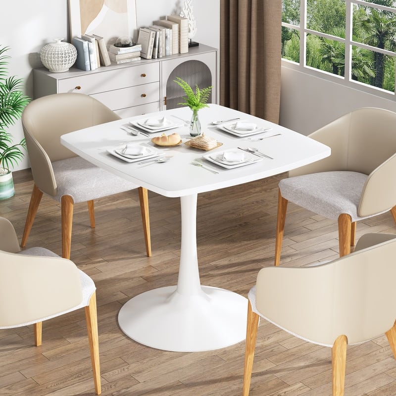 31.5" Modern Kitchen Dining Table for 2-4 Persons, Square Dinner Table, Leisure Table with Metal Pedestal Base