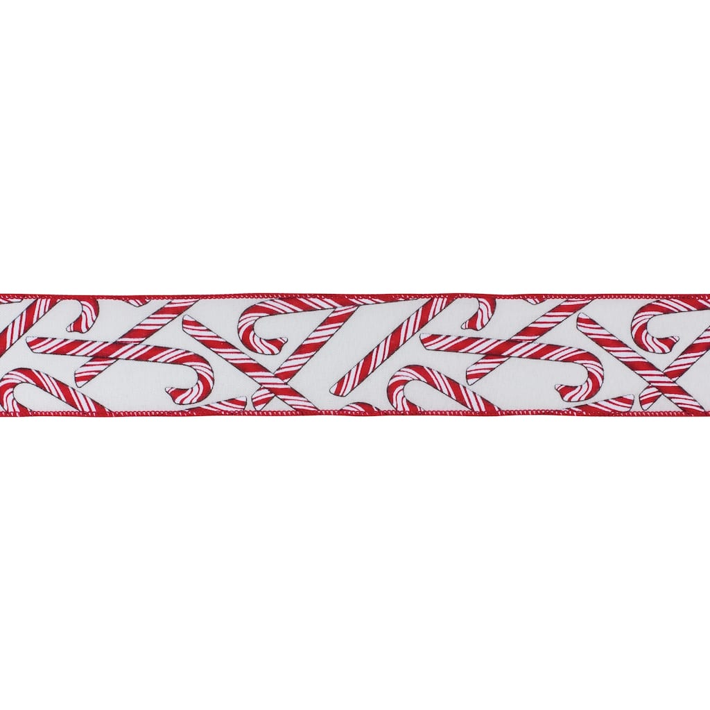2.5"x10 Yards Set of 2 White Red Candy Cane Wired Ribbon for Christmas Garland Wreath and Gift Wrap Roll