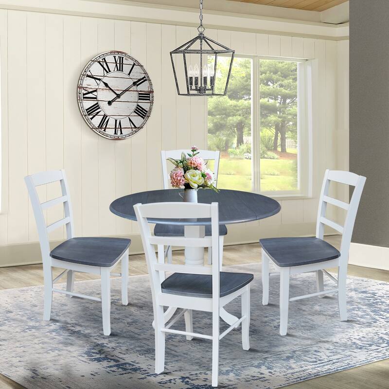 42" Drop Leaf Dining Table with 4 Ladderback Chairs - 5 Piece Set - White/Heather Gray