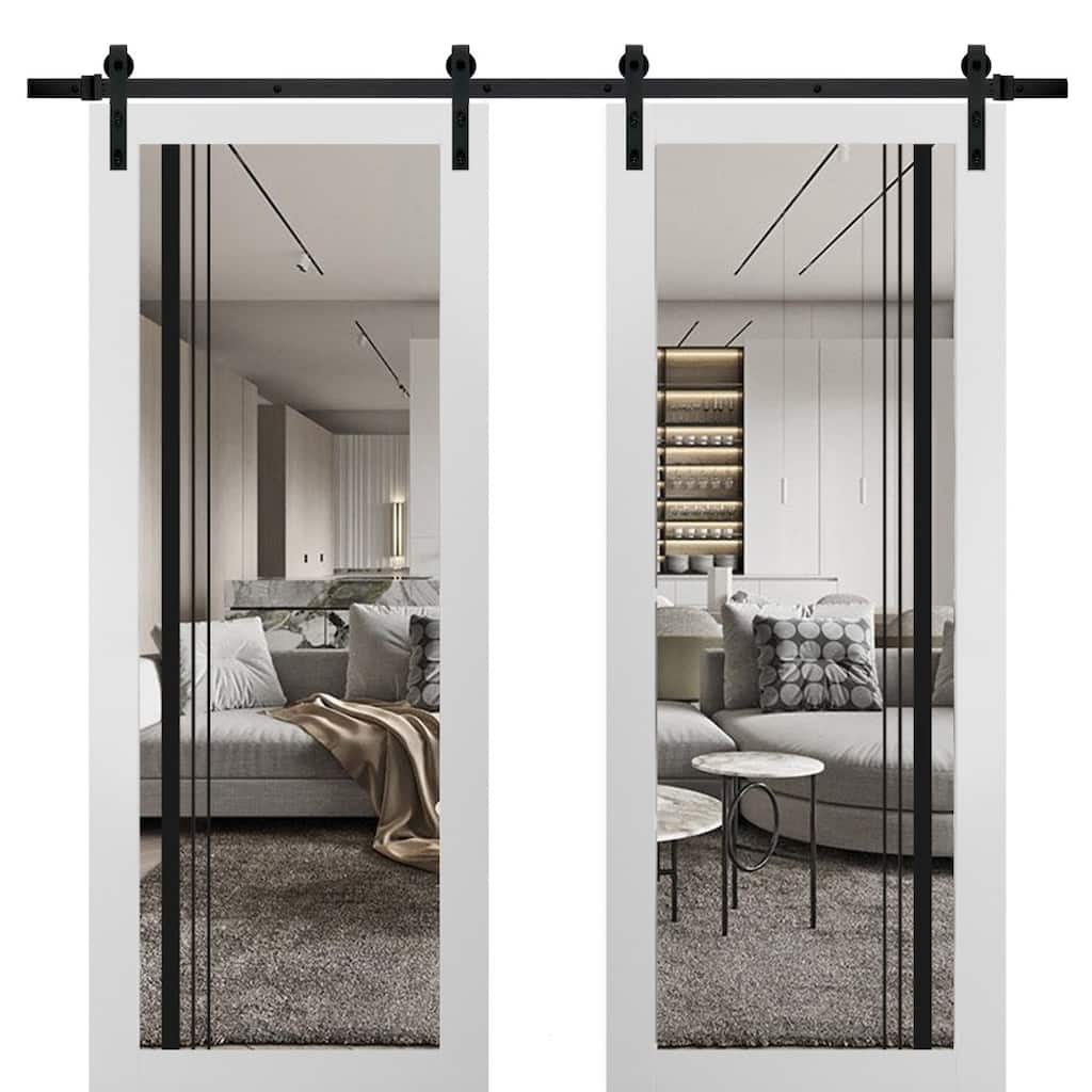 Sturdy Double Barn Door 36 x 80 Lucia 2566 White Silk Clear Glass 13FT