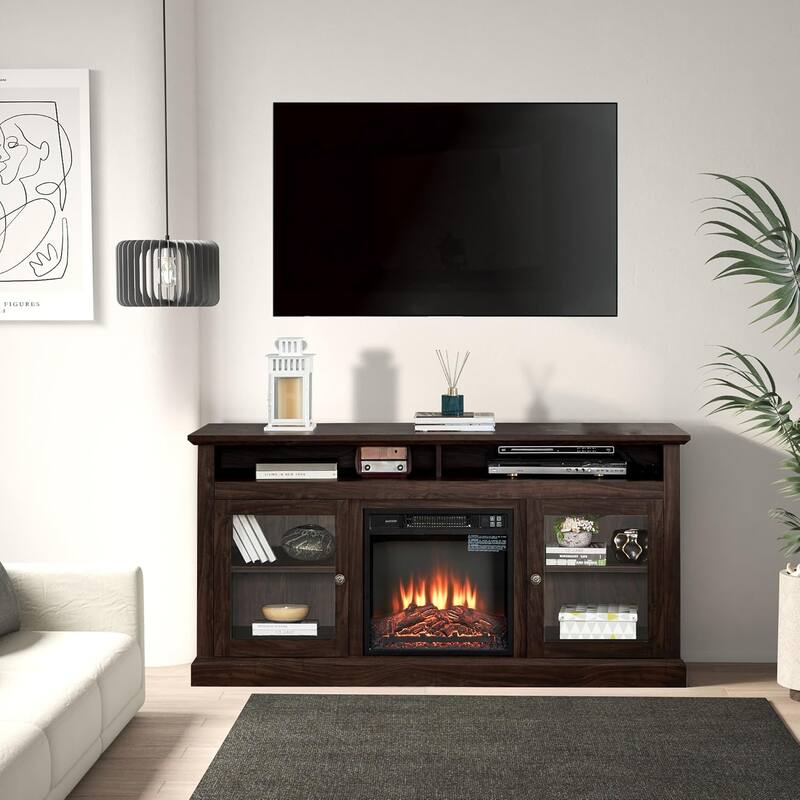 Roomfitters Contemporary TV Media Stand, Modern Entertainment Console, Up to 65" TV, Open & Closed Storage Space