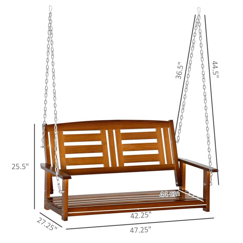 2-Seat Hanging Porch Swing, Slatted Design, Chains, 440 lbs Capacity