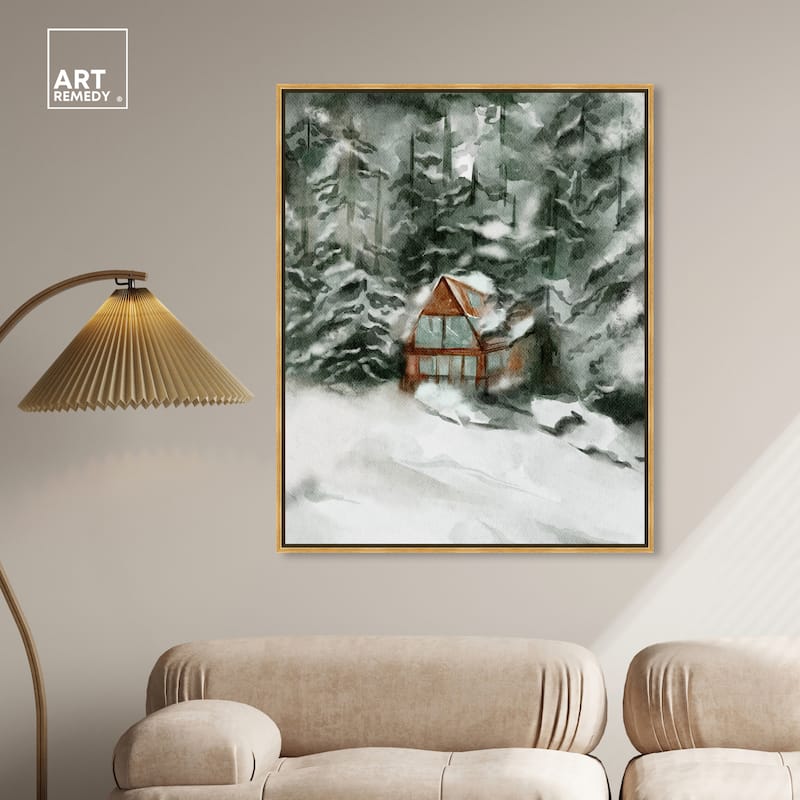 Art Remedy Winter In December Framed Landscape 1 Piece Canvas Wall Art Watercolor Style