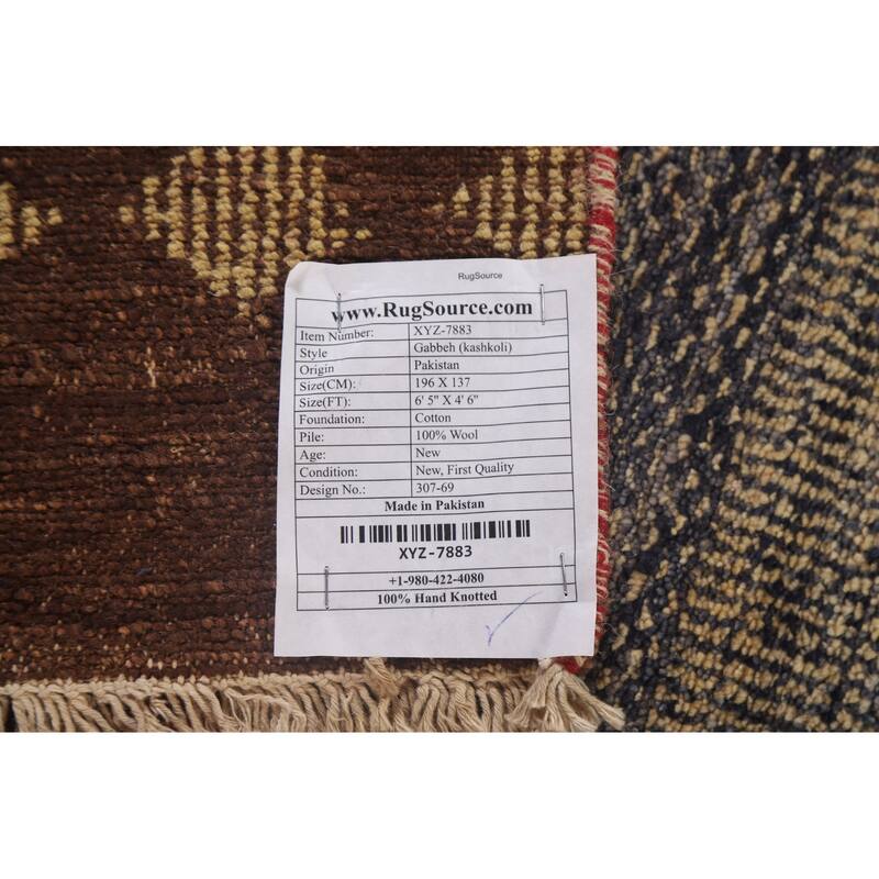 Gabbeh Kashkoli Striped Area Rug Handmade Wool Carpet - 4'6" x 6'5"