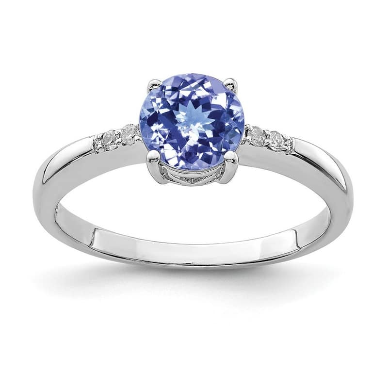 Curata 925 Sterling Silver Round Tanzanite and Diamond Ring