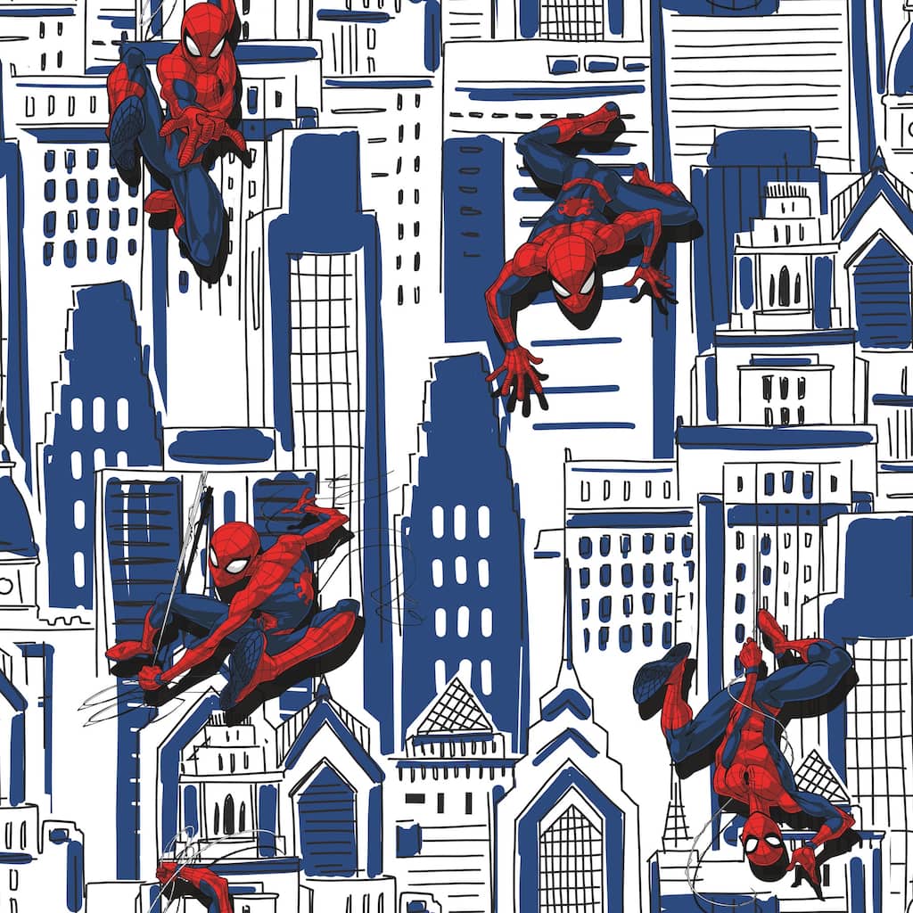 Blue Spider-Man Cityscape Peel and Stick Wallpaper by RoomMates