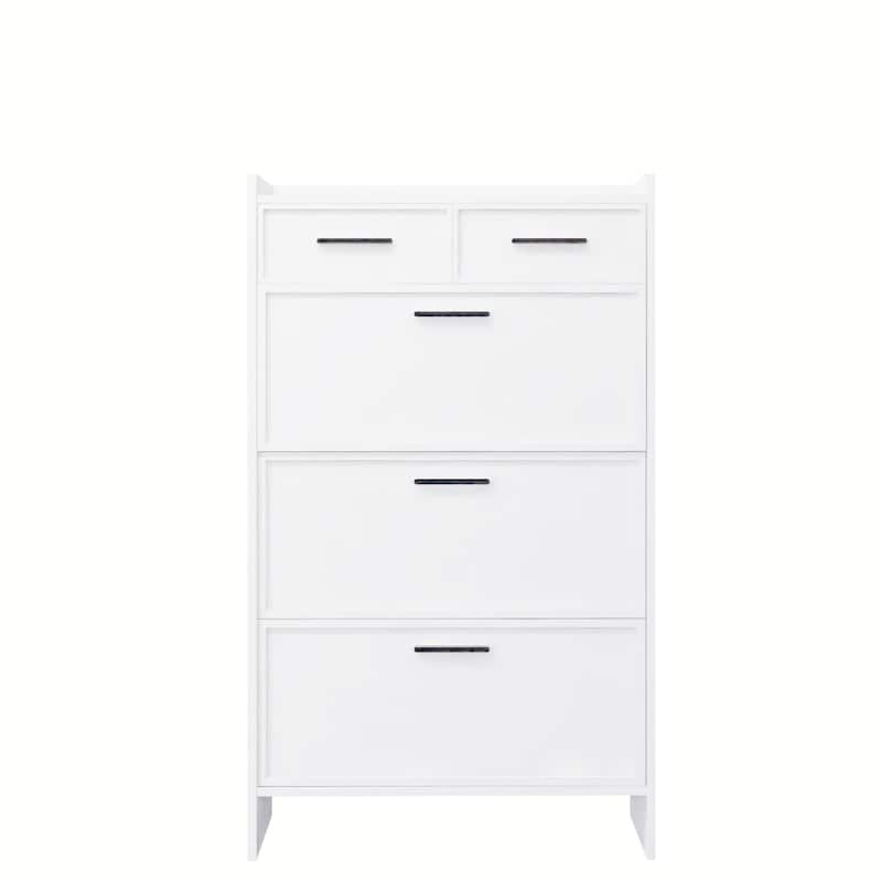 3-Door Shoe Cabinet With Drawers and Open Space - Matte White