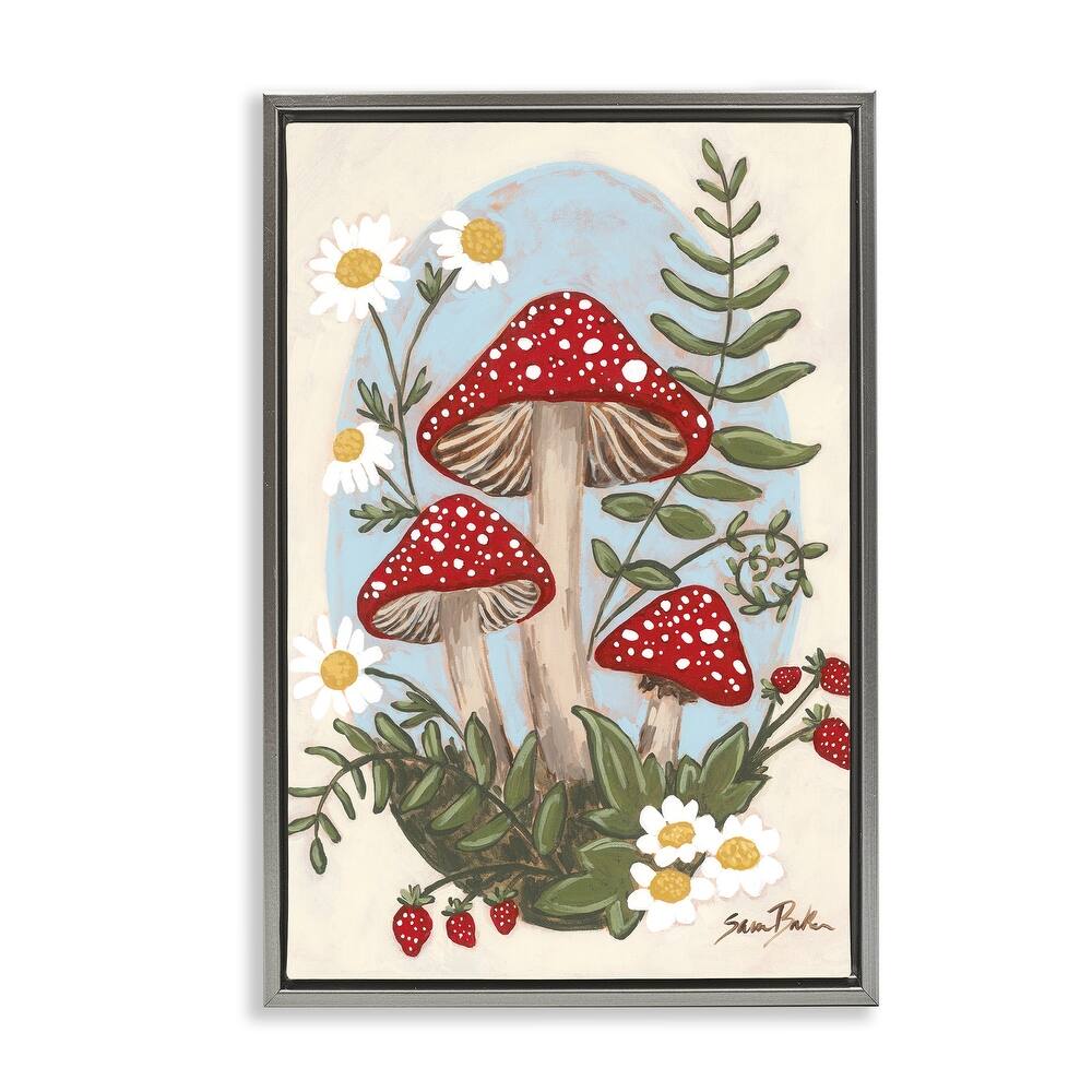 Stupell Cottage Mushrooms & Blooms Framed Floater Canvas Wall Art Design By Sara Baker