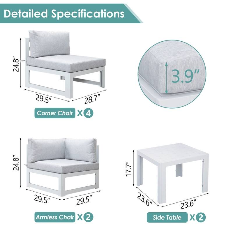 FINCATI 8-piece Luxury Aluminum Modular Patio Conversation Set with Coffee Tables for Indoors and Outdoors