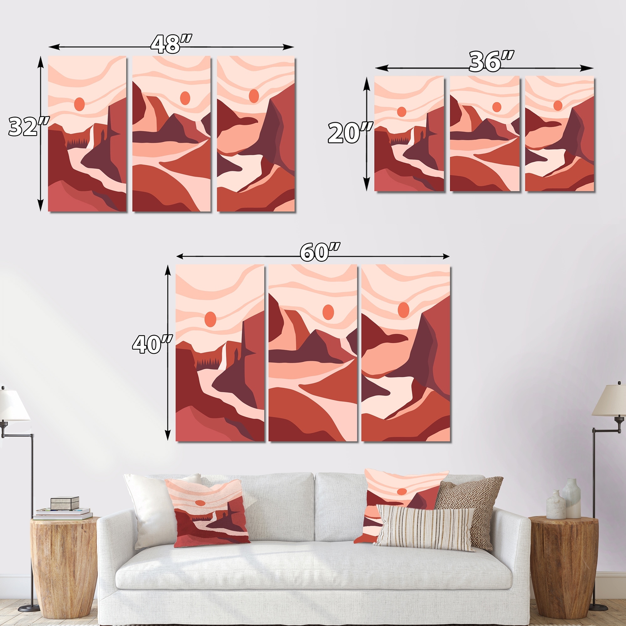 Abstract Landscape Art in Vibrant Red and Pink Tones - Designart Collection I-image