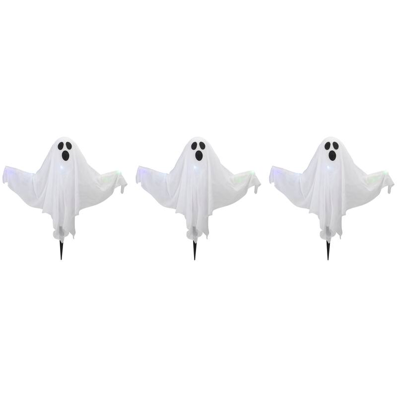 Lighted Color Changing Ghost Halloween Lawn Stakes - 20" - Multicolor - Set of 3