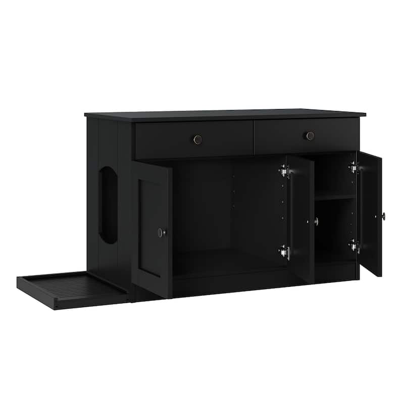 Palace Imports 100% Solid Wood Ziva 3-Door Cat Litter Box Enclosure with 2-Drawers and Litter Catch