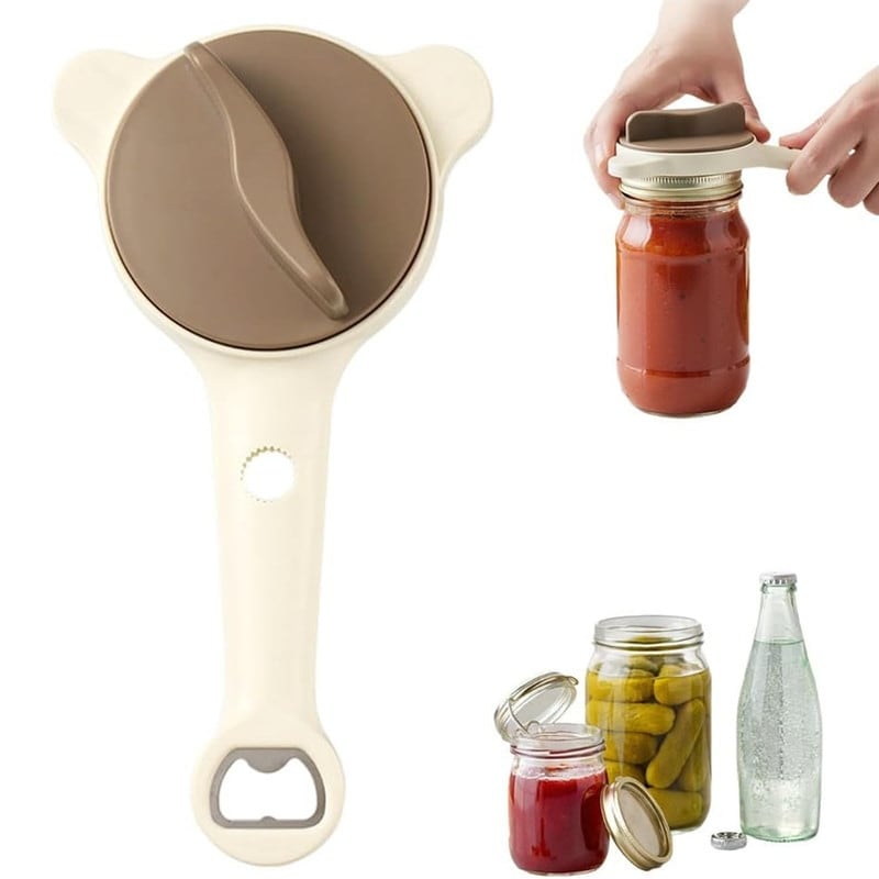 4-in-1 Jar Opener, Adjustable Stainless Steel Lid Remover, Fits Kitchen Jars, Bottles & Cans