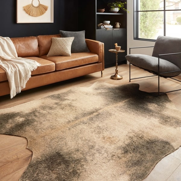 slide 2 of 11, Alexander Home Faux Cowhide Area Rug 3'10 x 5' - Beige