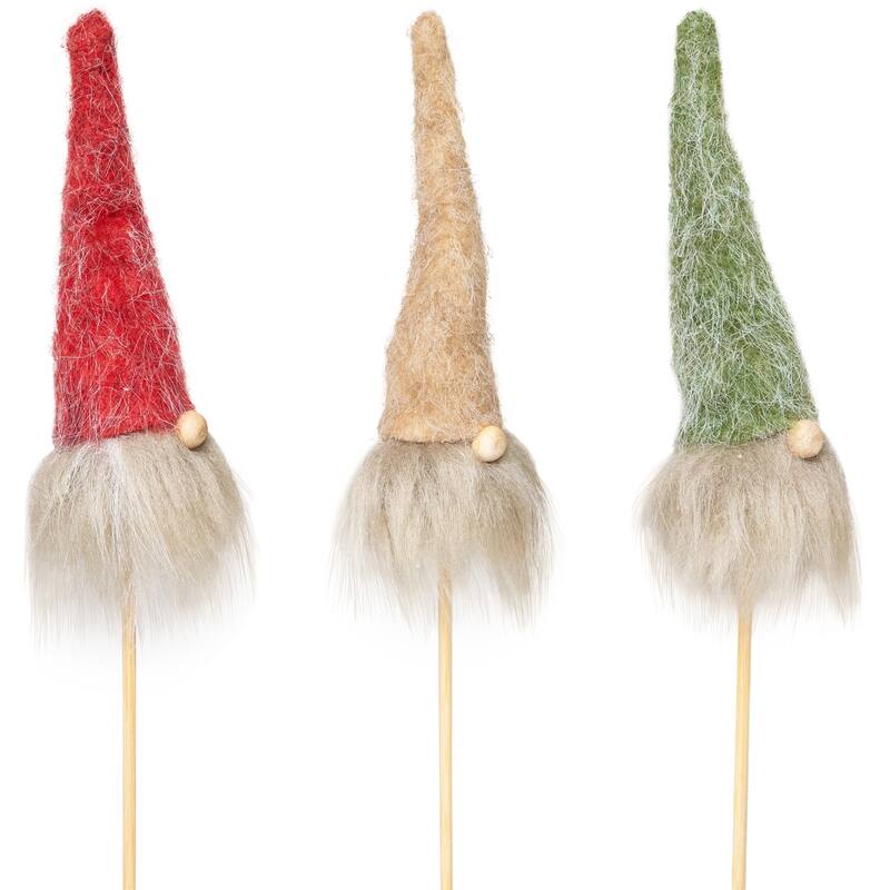 Gnome with Fuzzy Hat Christmas Picks - 13.25" - Set of 3
