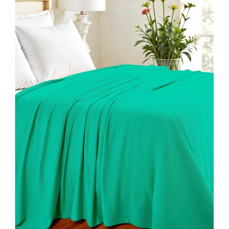 HomeRoots Queen Teal Cotton Waffle Weave Honeycomb Blanket - Teal - Queen