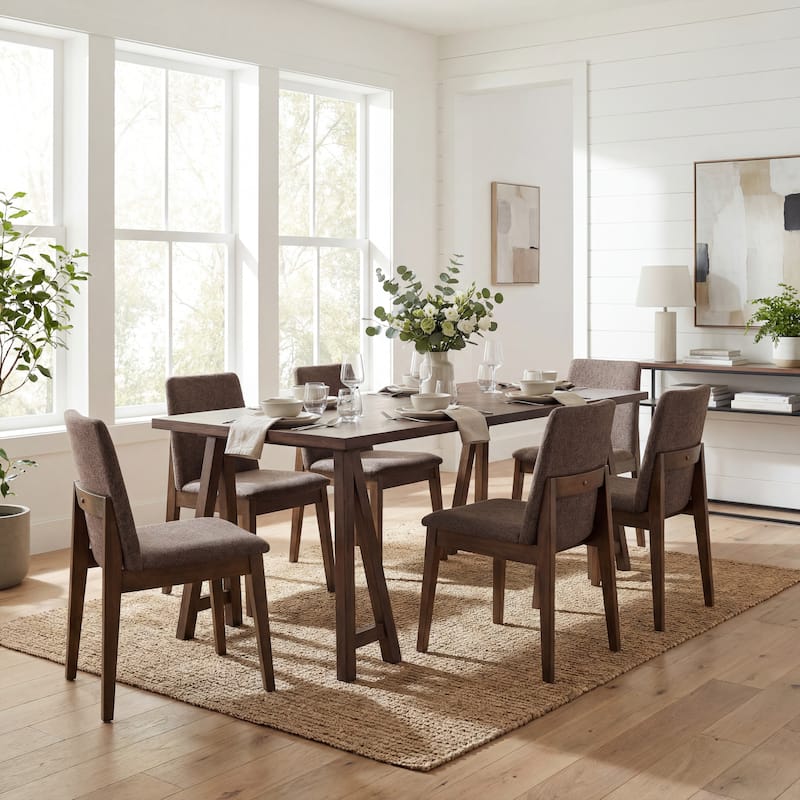 Christopher Knight Home - Havenport Farmhouse 7-Piece Dining Set with Wood Upholstered Chairs - Brown+Walnut