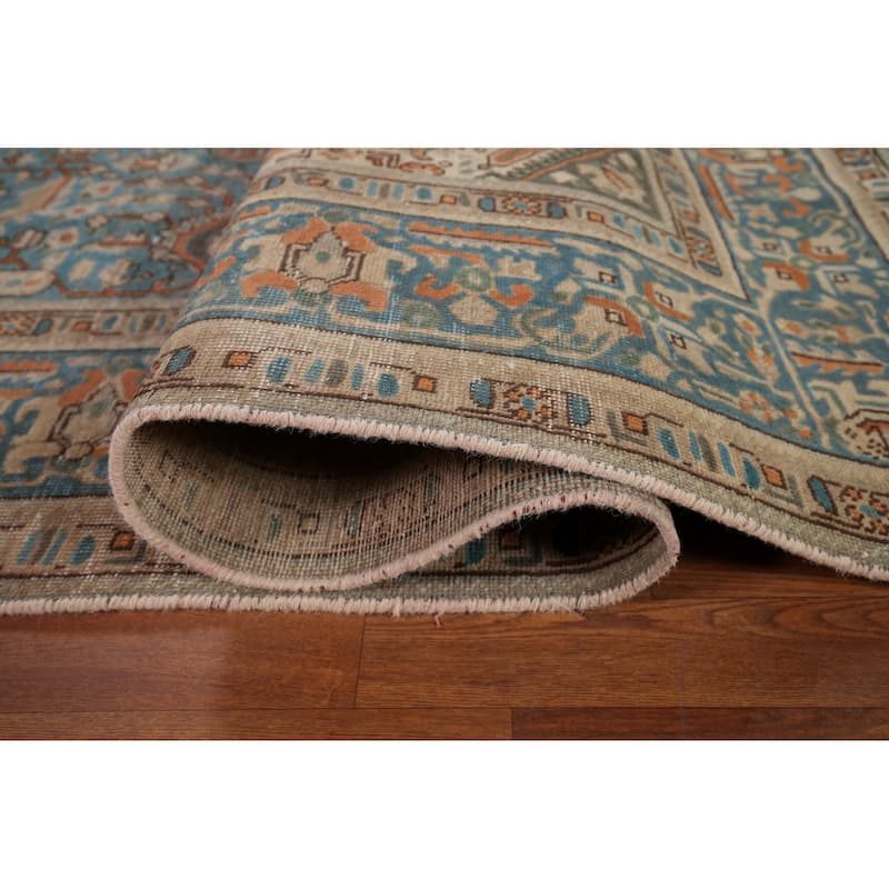 Blue Distressed Tabriz Vintage Persian Rug Hand-Knotted Wool Carpet - 8'1" x 11'2"