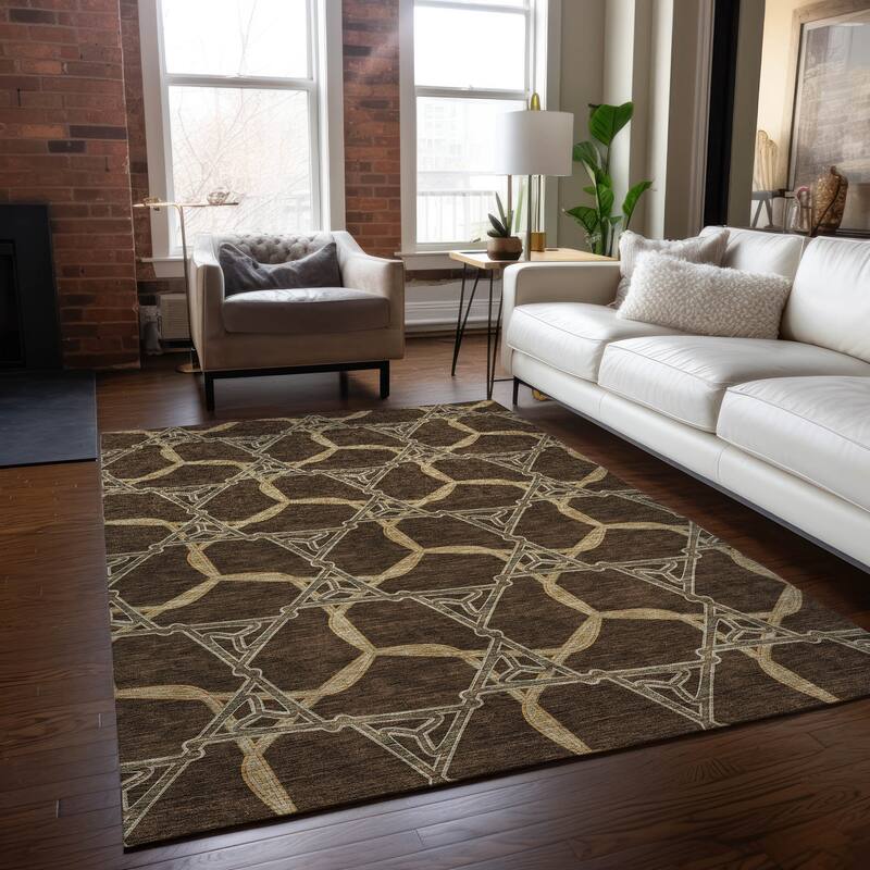 Machine Washable Indoor/ Outdoor Transitional Links Chantille Rug