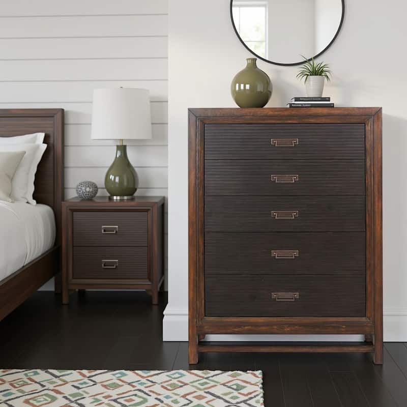 Bridgevine Home Branson 5-drawer Chest, No Assembly Required, Two-Tone Finish - Rustic Buckeye with Black - 5-drawer