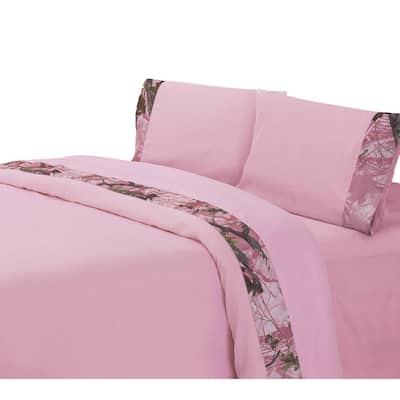Paseo Road by HiEnd Accents Pink Leafy Oak Camo Border Sheet Set, 4PC