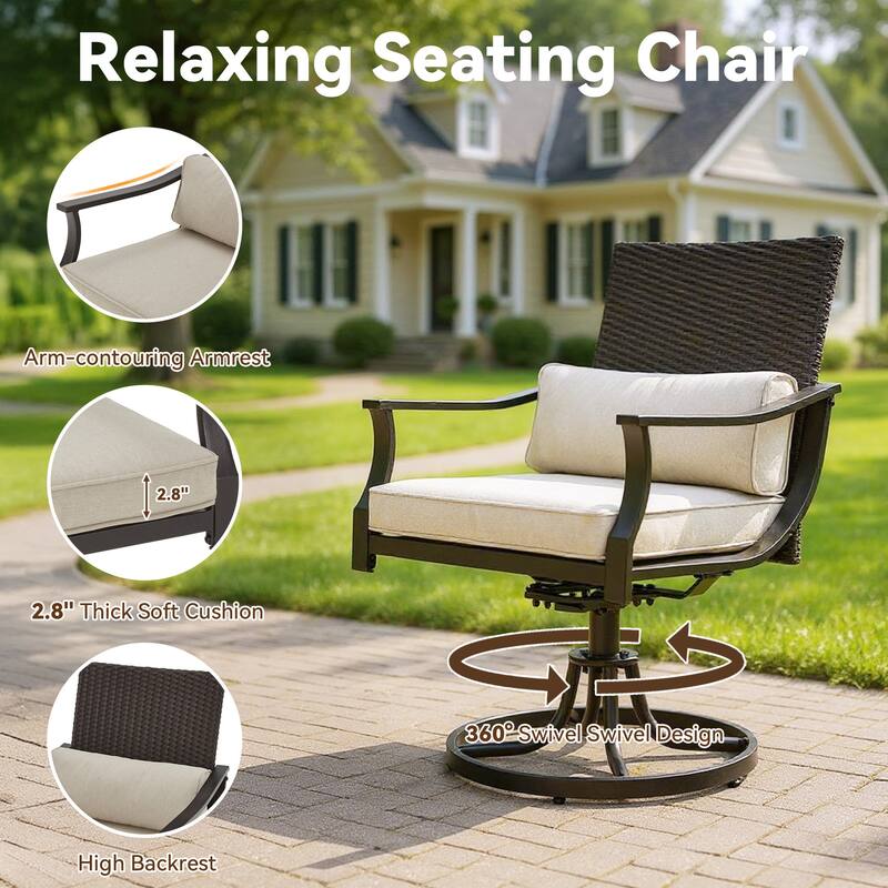 EROMMY Outdoor Dining Set, Swivel Rocking Chairs, Rectangular Table w Umbrella Hole, Patio Furniture Set for Backyard