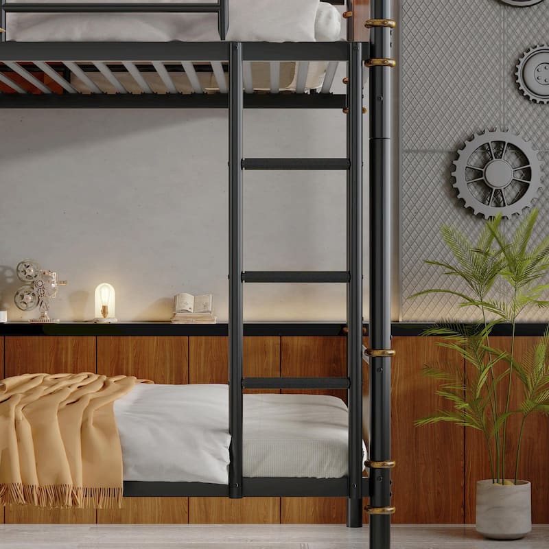 Industrial Twin XL Metal Bunk Bed with Safety Guard Rails - Detachable for Teens