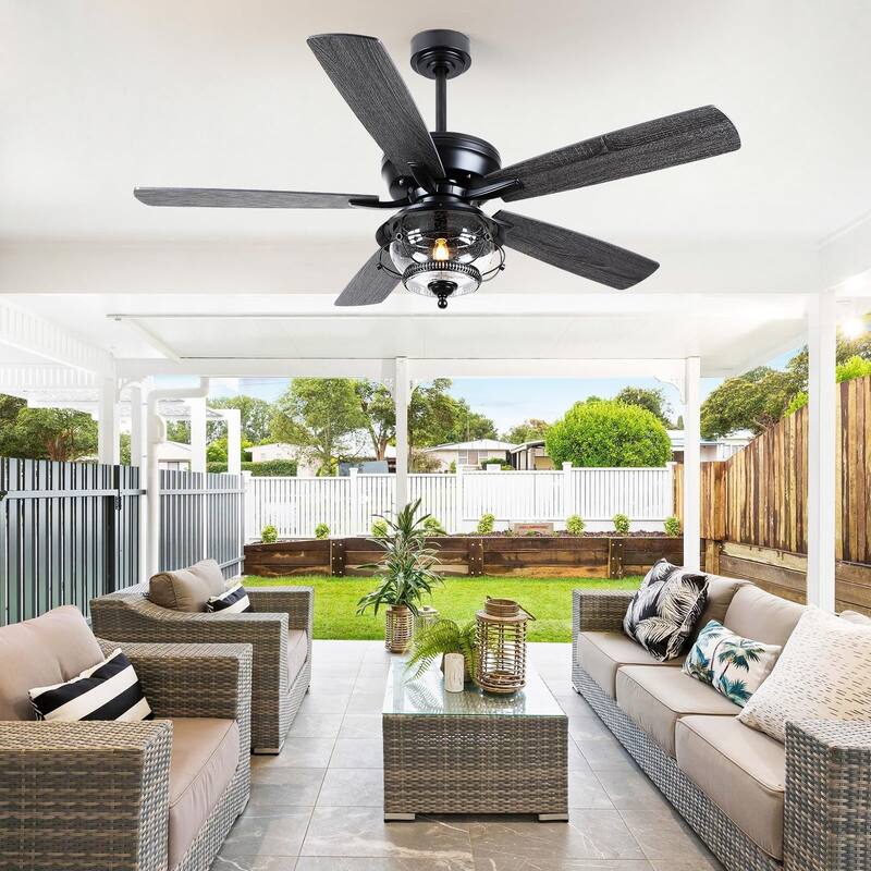 52 Inch Indoor and Outdoor Farmhouse Ceiling Fan with Light DC motor Wooden Blades Waterproof