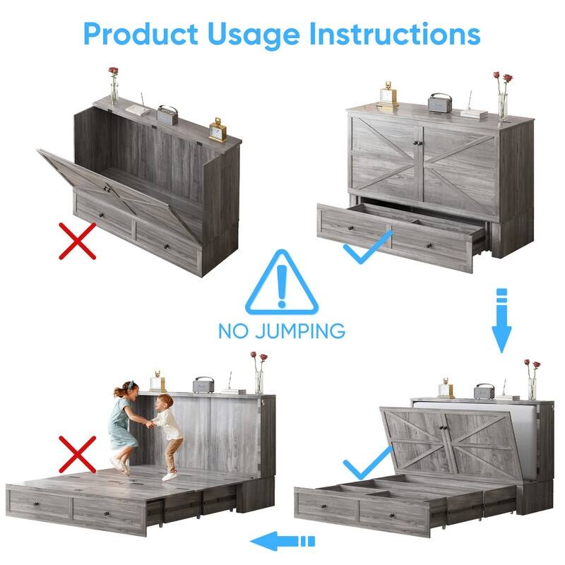 Mixoy Modern Full/Queen Size Murphy Bed Chest with Storage，USB Charging Station，No Mattress