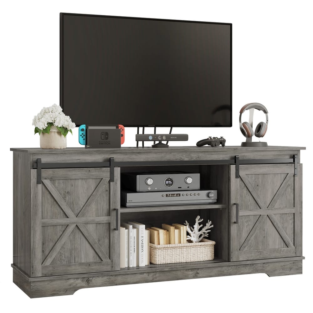 Evelynn TV Stand Sliding Barn Door Farmhouse Wood Entertainment Center for TVs Up to 65" White