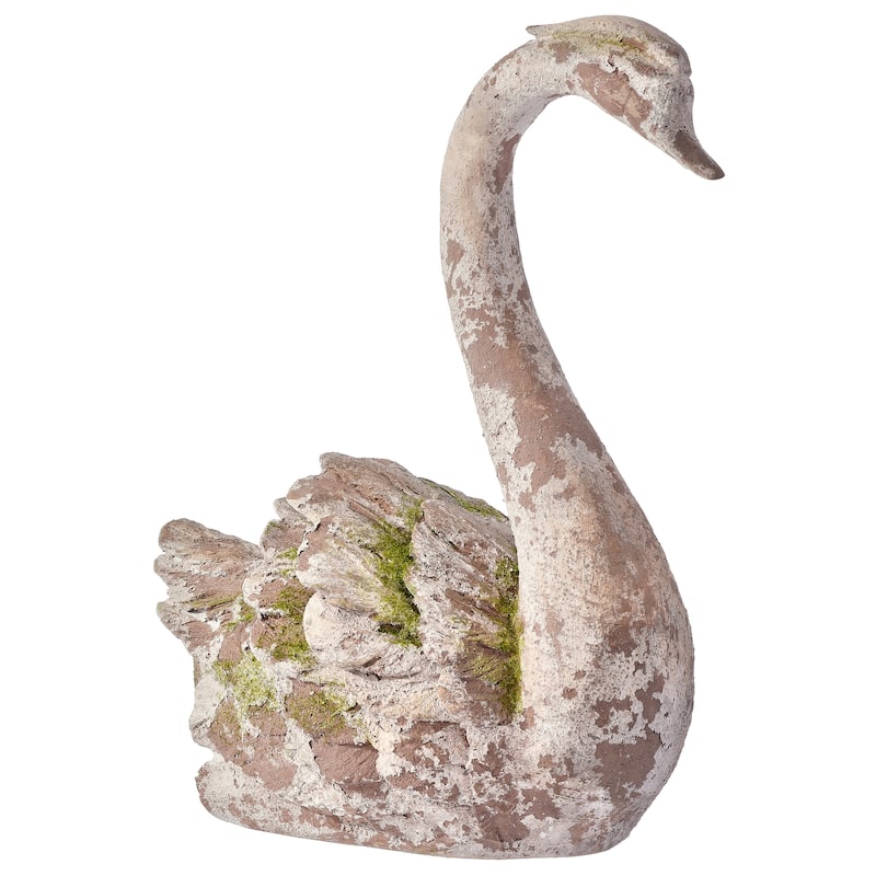13" Resin Mossed Swan