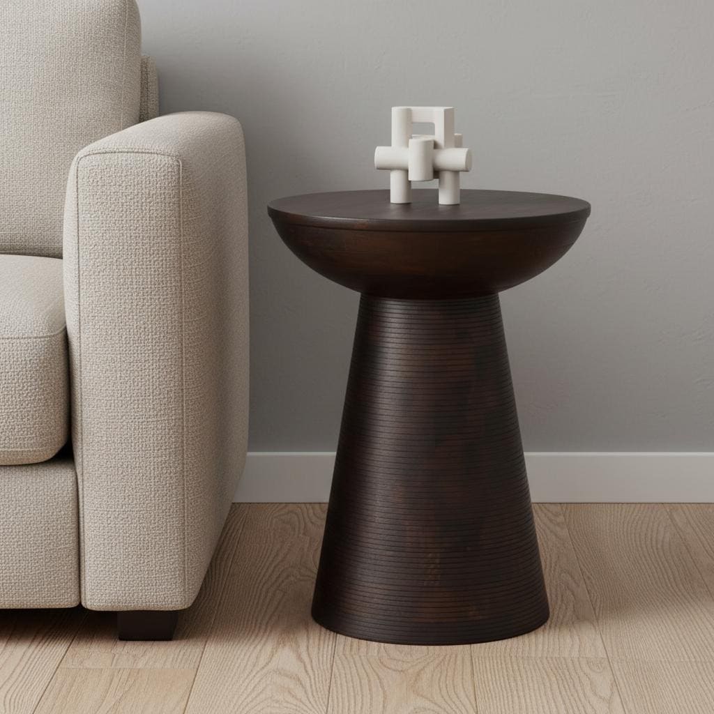 HomeRoots 21" Redwood Solid Wood Round Pedestal End Table - 16.00 in. x 21.00 in. x 16.00 in.