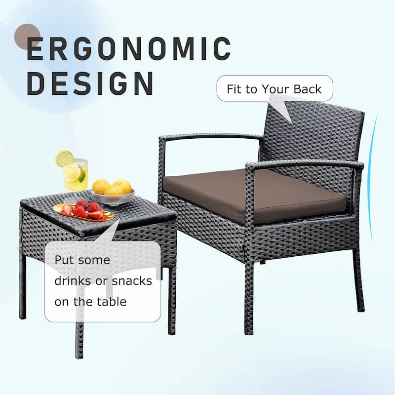 3 PCS Outdoor Patio Bistro, Rattan Conversation Chairs Set, Balcony Furniture Set - 28"H x 23.3"W x 23.3"D