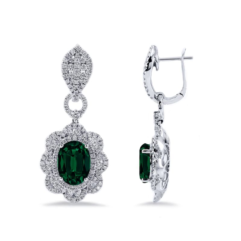 Auriya 4 9/10ct Fancy Oval-cut Emerald Halo Diamond Drop Earrings 2 3/4ctw 18k Gold