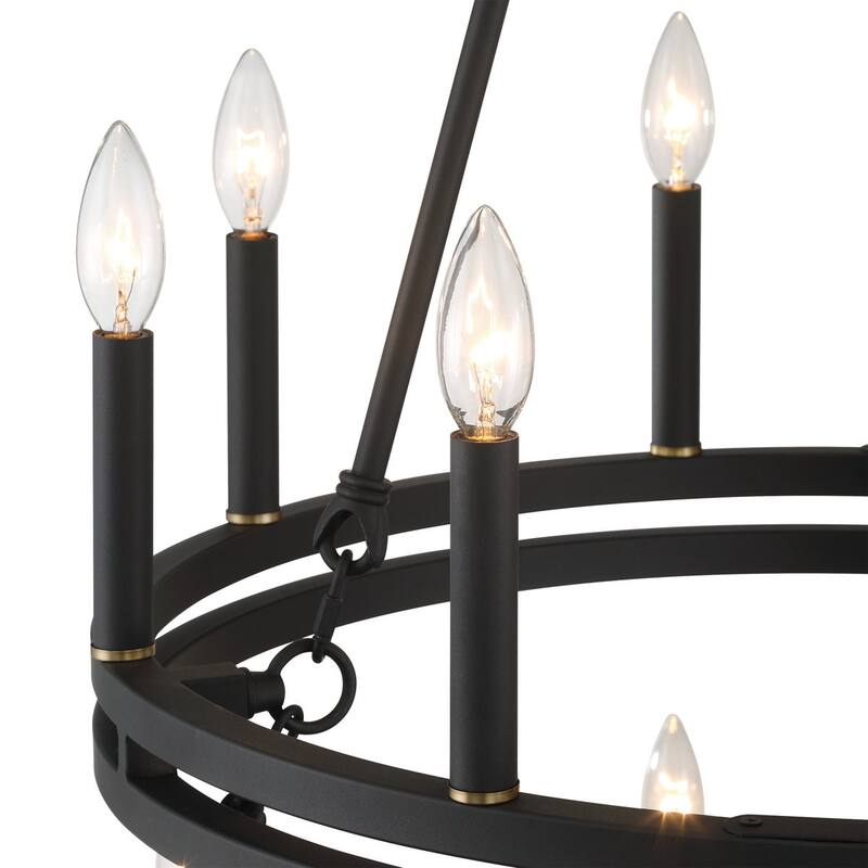 Acroma 20 - Light Living Room Steel Candle Style Wagon Wheel Chandelier - 39.5'' W x 39.5'' D x 47.5'' H