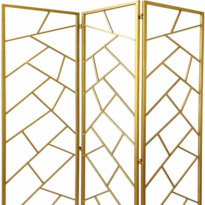 HomeRoots 71" Gold IronFolding Three Panel Screen Room Divider - 47' X '71' X '1