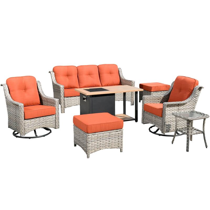 XIZZI 7-piece Outdoor Patio Furniture Conversation Sofa Set with Fire Pit