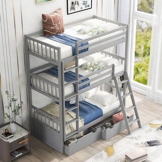 Solid Wood Triple Bunk Bed with Drawers - Bed Bath & Beyond - 35301639